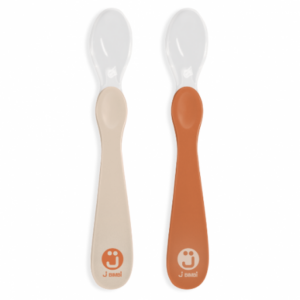 Cucchiaini in silicone per svezzamento con punta morbida Toffee/Beige